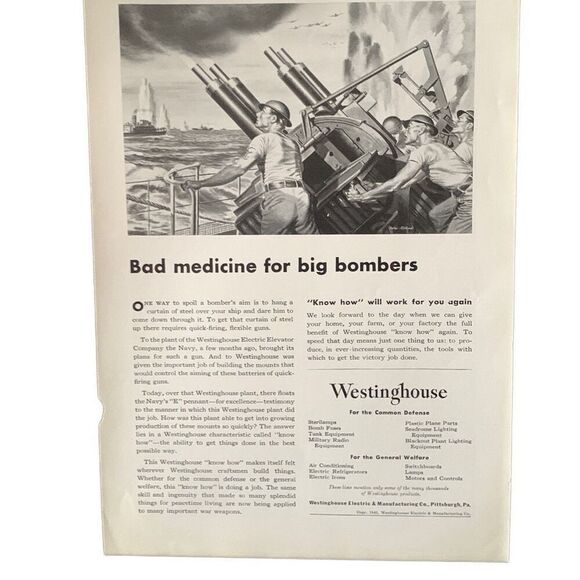 Vintage 1941 Westinghouse Medicine for Big Bombers Ad Advertisment - Picture 3 of 5